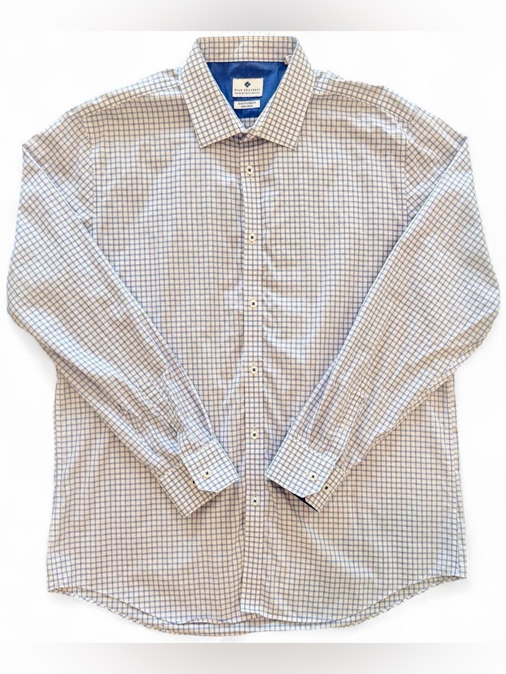 Ryan Seacrest Distinction White and Blue Checked Dress Shirt